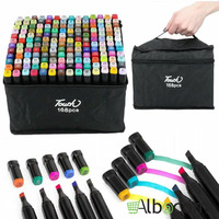 Set 168 markere cu varf dublu, multicolore, geanta de depozitare
